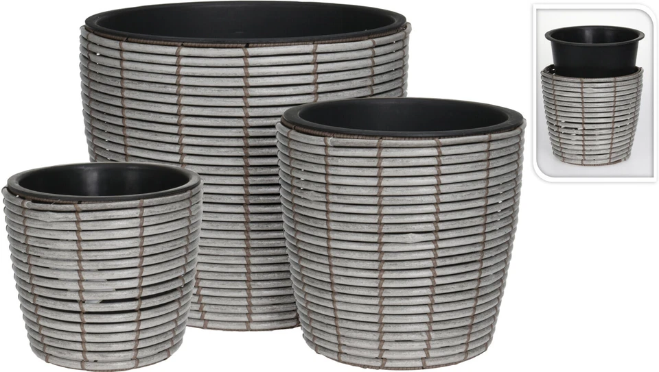 H&S COLLECTION Hand Crafted Poly Rattan Planter Garden Plant Pot Flower Patio Terrace 3 Sizes