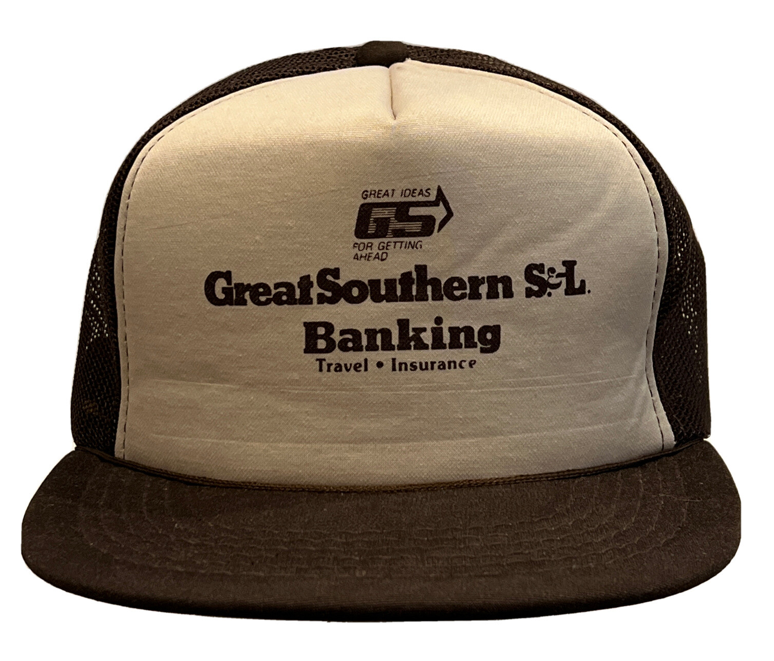 Vintage Great Southern Banking Travel Insurance Brown Mesh SnapBack Baseball Cap