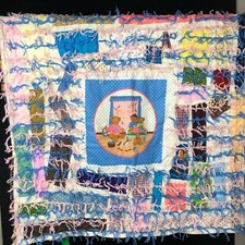 Vintage Lap Quilt Yarn Tied Throw Blanket 44" Handmade Patchwork Crazy Fabric