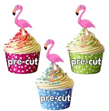 PRECUT Pink Flamingo Edible Cup Cake Toppers Decoration Birthday Adults Children