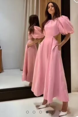 Aje Serendipity Cut Out Dress Pink Linen Pocket Puffy Sleeve BNWOT$625 AU 4 US 0