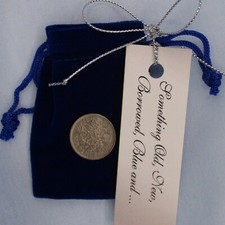 Lucky Sixpence Blue Velvet Bag Tag Queen Elizabeth II Coin Unique Wedding Gift