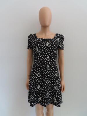 Saint Laurent Black/Ivory Star Print Short-Sleeve Dress Size 38/US 6