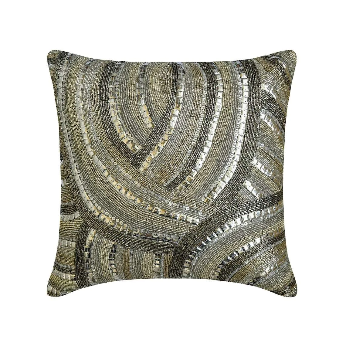 Silver Silk Beaded, Sequins, Bling 16"x16" Throw Pillow Cover - Starlight Silver