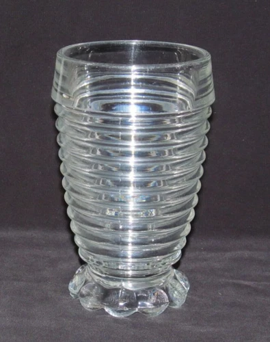 Anchor Hocking Glass MANHATTAN Horizontal Ribbed Crystal Footed Water Tumbler