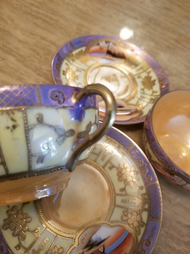 Vintage Set Of 2-Tea Cup and Saucer Brand: Nippon. Peach Lusterware Gold Moriage - Picture 11 of 16