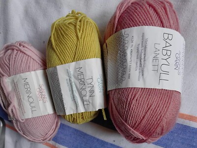 Lot of 3 psc Sandnesgarn 100% Baby Merino Wool Norwegian Pastel Colors 