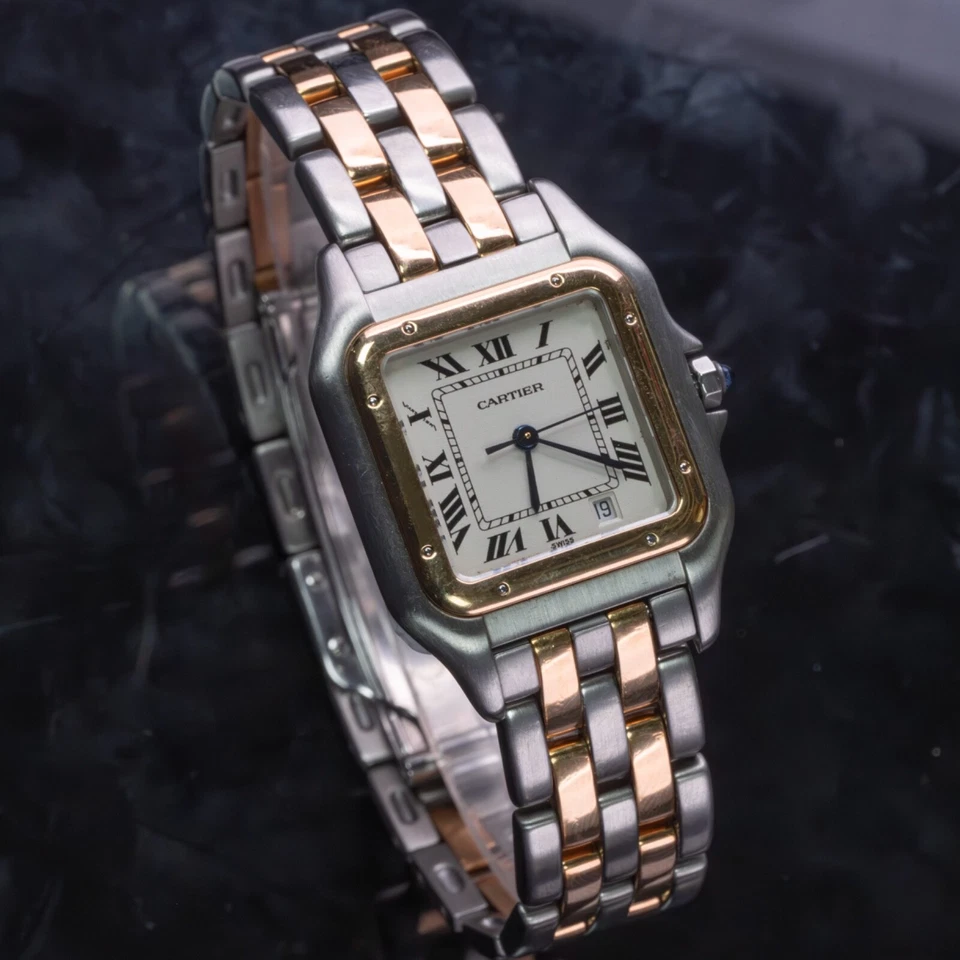 卡地亚 Panthere 中型 27 毫米 187949 白色罗马表盘双色手链