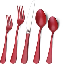 Red Silverware Set, Bysta 20-Piece Stainless Steel Flatware Set, Kitchen Utensil