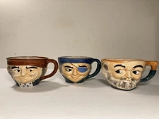 Vintage Old Man Face Toby Mug Coffee Tea Cup MCM Lot Of 3 Japan