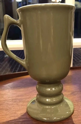 Vintage Hall Footed Pedestal Irish Coffee Tea Mug Cup Green White #1273 USA