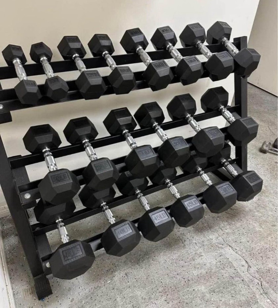 Rubber Hex Dumbbell Body Solid Dumbbell Set With Rack GMWD Rubber