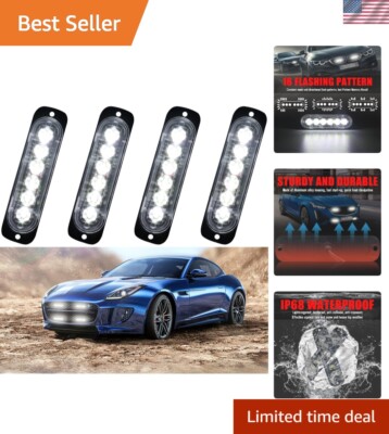 6LED Car Truck Emergency Beacon - Super Bright Waterproof Strobe Lights 4-Pack