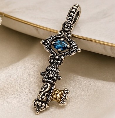 Barbara Bixby Blue Topaz Key Enhancer 925 Sterling Silver 18K Gold Pendant