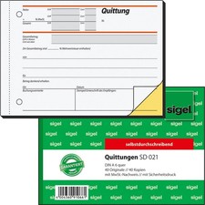 3 Quittungsbl&ouml;cke Sigel SD 021 DIN A6 &aacute; 2x 40 Blatt MwSt. Sicherheitsdruck Kopie