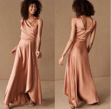 BHLDN Espen Ruched Satin Maxi Formal Dress Womens Size 6 Orange Classic NWOT