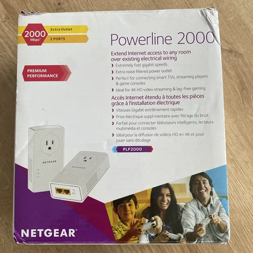 Netgear Powerline 2000 + Extra Outlet Model PLP2000 2-port WiFi Extender
