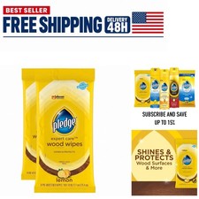 Pledge Enhancing Wood Wipes, Lemon Scent, Furniture Polish Wipes for Sealed Wood