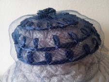 CHAPEAU - BIBI BLEU NUIT VOILETTE FILET + SOIE - 56CM TOUR tête -