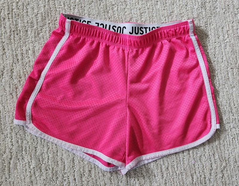 EUC! Justice GIRLS bright PINK & white exercise lined athletic shorts (14)