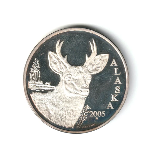 2005 Alaska Mint Sitka Deer Medallion Proof Art Medal 1oz .999 Silver (No Box)