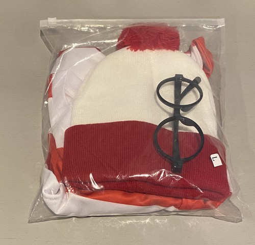 Where’s Waldo Disfraz Halloween Adulto Rojo Blanco Rayas Conjunto Sombrero Gafas L - Imagen 2 de 3