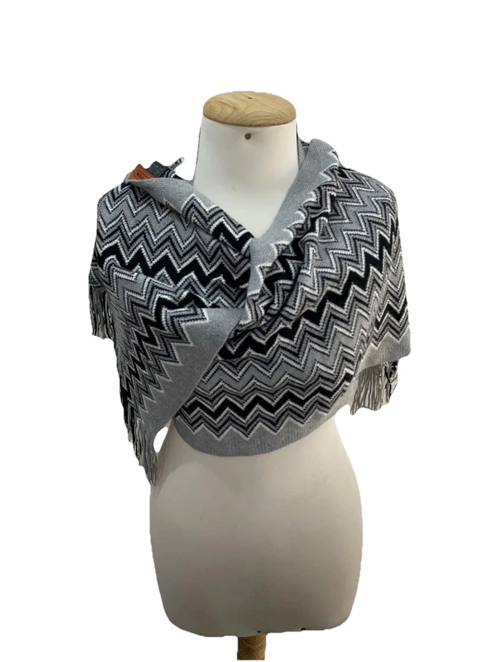 S24 #MISSONI полоски серый прямоугольник шерсти акриловый шарф 86/18 дюймов сделано в Италии - Изображение 4 из 4