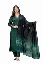 Pakistani Women Floral Printed Pure Cotton Straight Kurta with Palazzos Dupatta