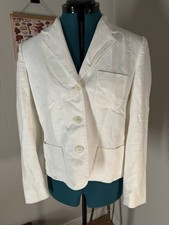 CHAPS Women's White 100 Linen Blazer Size 8 Three Button Casual Jacket