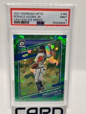 Panini Donruss Optic 2021 - Ronald Acuña Jr. Green Cracked Ice Prizm 7/7 PSA 9