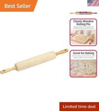 Classic Easy-Roll Wood Rolling Pin with Ergonomic Handles for Baking Perfection