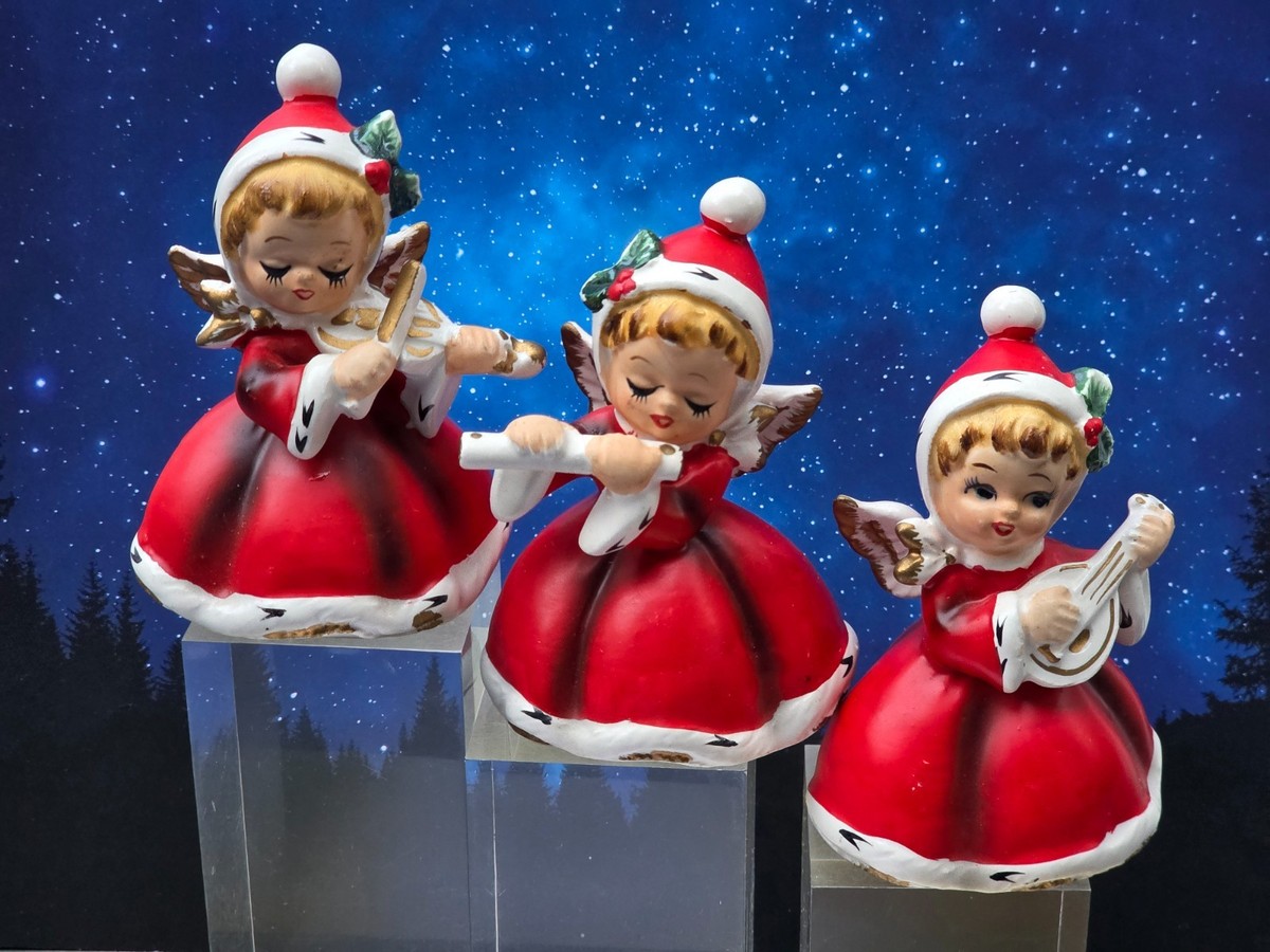 Napcoware Japan Set of 3 Christmas Angels Figurines X-7258 Playing
