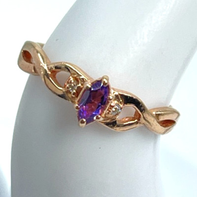 Ring Rose Gold Over  SJ925 Delicate Violet Purple Marquise Cut Amethyst Size 6