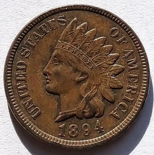 1894 Indian Head Cent AU, Better Grade Penny 1C coin