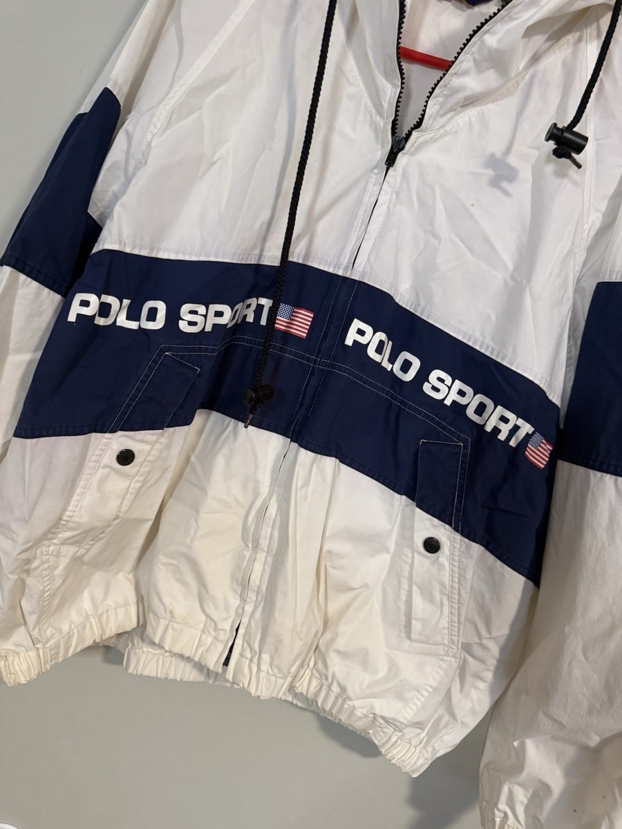 VTG Polo Sport Ralph Lauren Hooded Windbreaker Zip Up Jacket L 90s