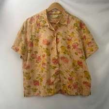 VTG Eddie Bauer Women's XL Floral Linen Blend Short Sleeve Button Up Shirt
