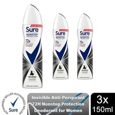 Sure Women Anti-Perspirant 72H Protection Deo Invisible Black & White 150ml, 3pk