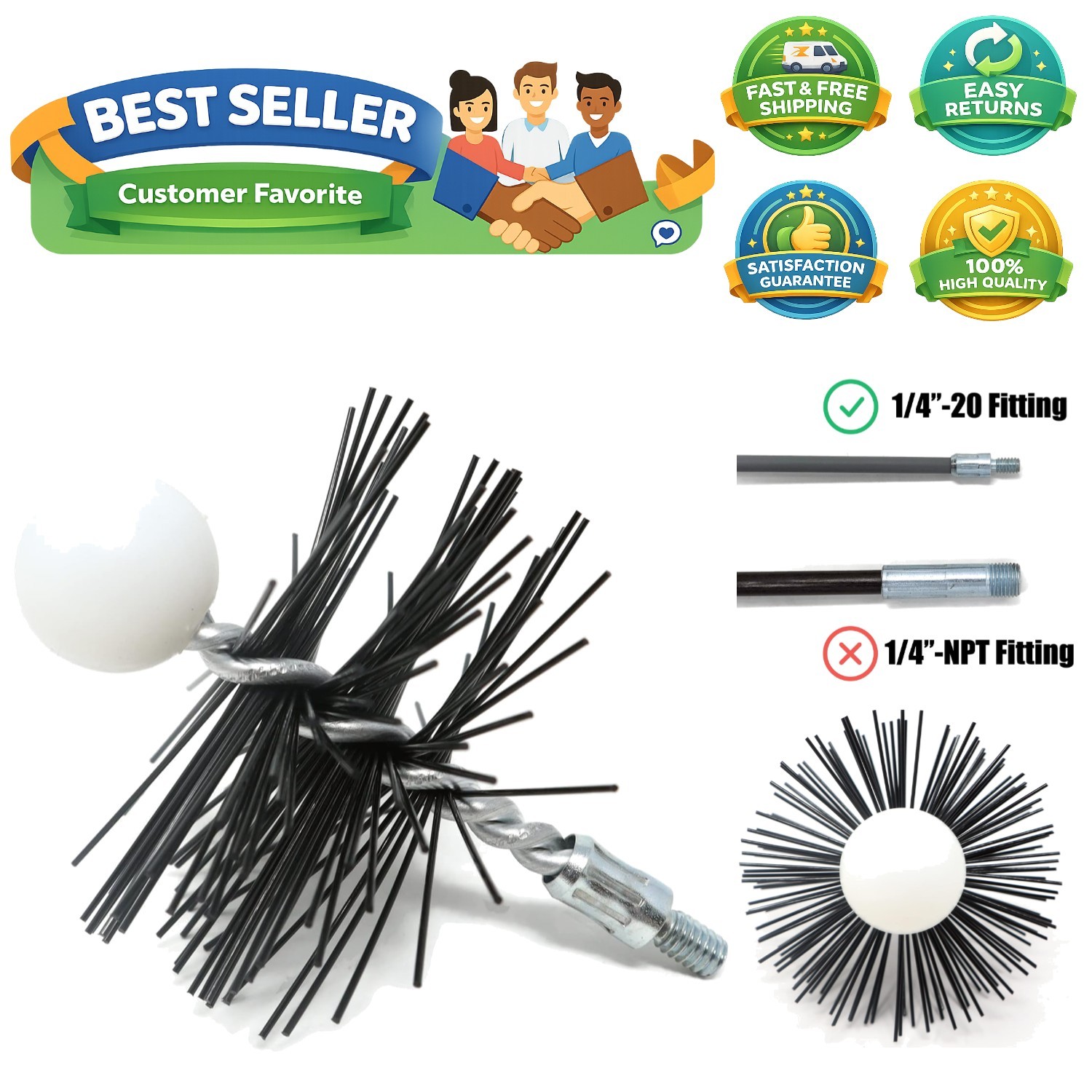 3-Inch Round Pellet Stove Chimney Cleaning Brush