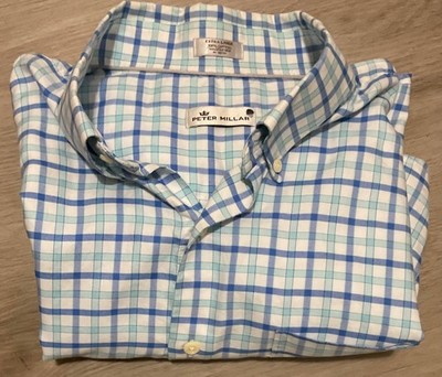 PETER MILLAR men's short sleeve plaid shirt, extra hundred percent cotton