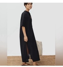 Everlane Women Cotton Caftan Dress Black Sequoia Check Resort Lagenlook Boho XS