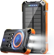 Solar Power Bank 49800mAh Wireless Portable Charger USB-C 15W Fast Charging LED