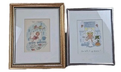 2 Vintage Bathroom Humor 8x10 Prints Framed & Matted By Arlene Dietrich Miller
