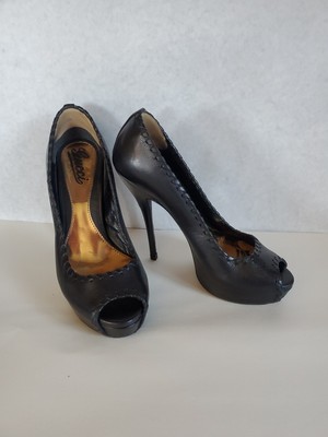 Vintage Gucci Peep Toe Hidden Platform Stiletto Heels Black