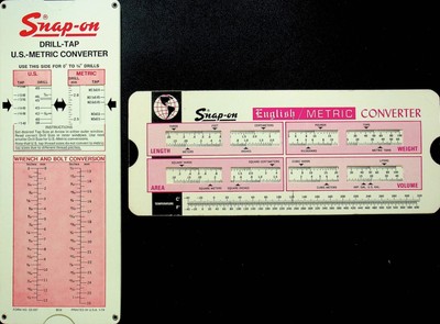 TWO VINTAGE SNAP-ON ENGINEERING MEASUREMENT/CONVERSION GUIDES - E11-A
