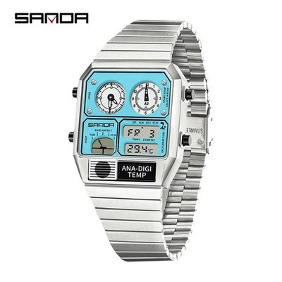 SANDA 3192 Men's Square Digital Watch LED Thermometer Stopwatch 50M Waterproof