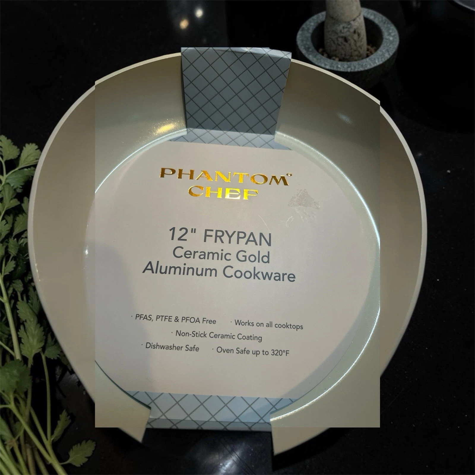 Phantom Chef Ceramic Gold Fry Pan Non Stick 12" PFAS, PTFE, PFOA Free