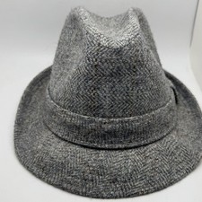 Dobbs Fifth Avenue Fedora Trilby Hat Men's 7 1/8 Wool Herringbone Tweed Grey