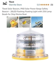 Tbest Solar Beacon, IP68 Solar Power Barge Marine Boat Safety Beacon - 20LED NEW