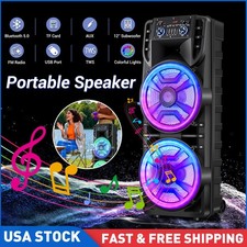 Dual 12'' Portable Bluetooth Speaker Subwoofer Heavy Bass Sound Karaoke w/Mic