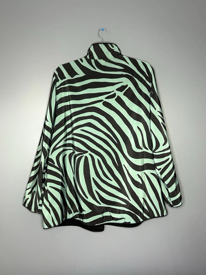 Chaqueta Mycra Pac Now Cebra Teal Negra Bolsillos Reversibles 1 S/M Artsy Lagenlook Foto 3 de 4